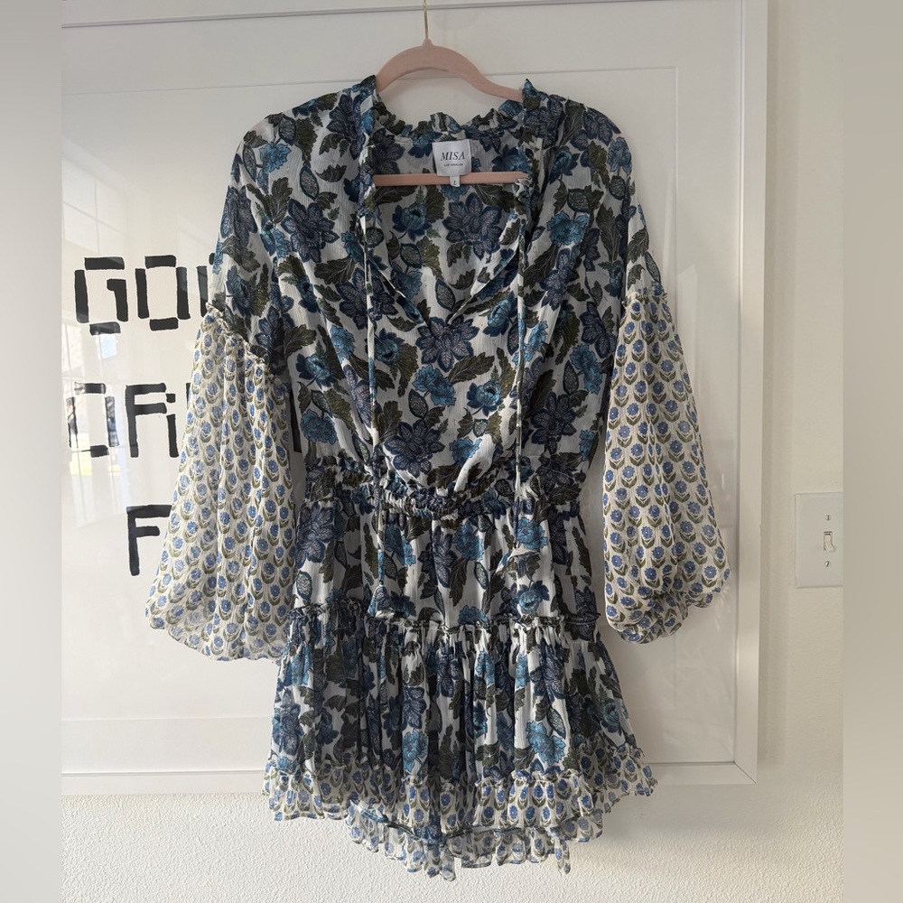 Misa Los Angeles Blue and White Floral Mini Dress